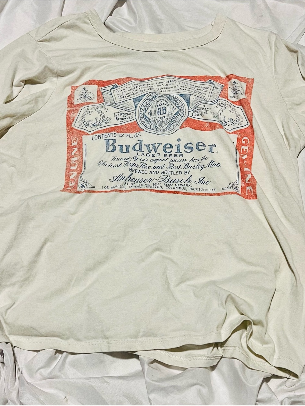 Budweiser white Short Sleeve Tee with Red and Blue Label Graphic size XXL